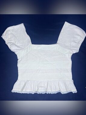 Smocked Square-Neck Puff Sleeve Peplum Top Size Medium